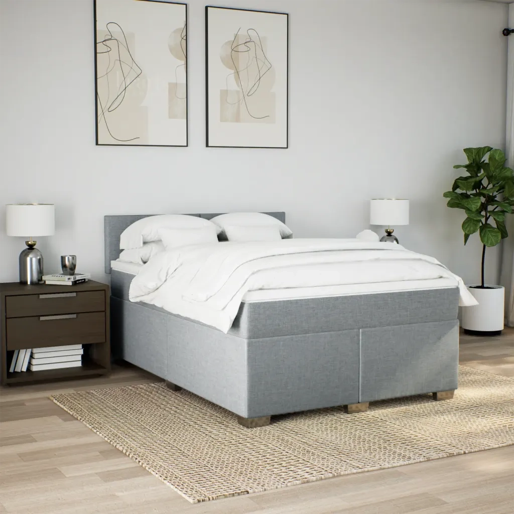 Giroletto a Molle con Materasso Grigio Chiaro160x200 cm Tessuto