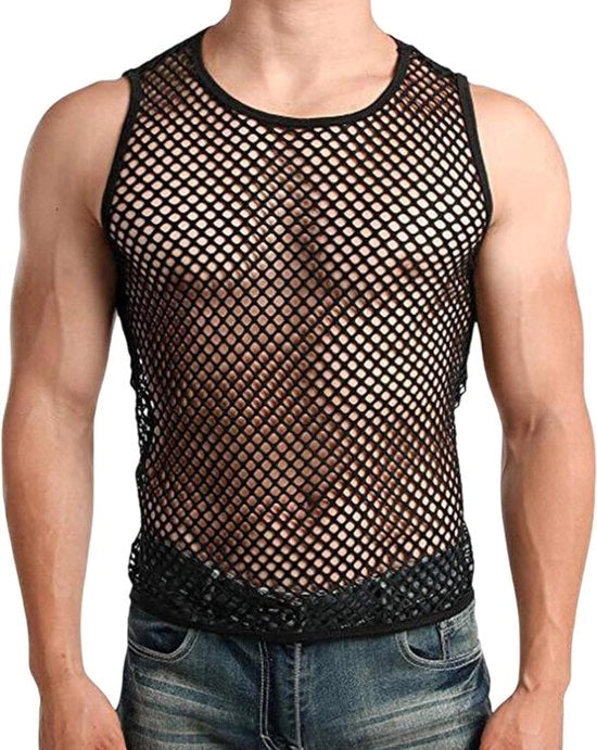 Tank top uomo con maniche corte e design mesh - Maglietta sexy - Maglietta trasparente per uso interno