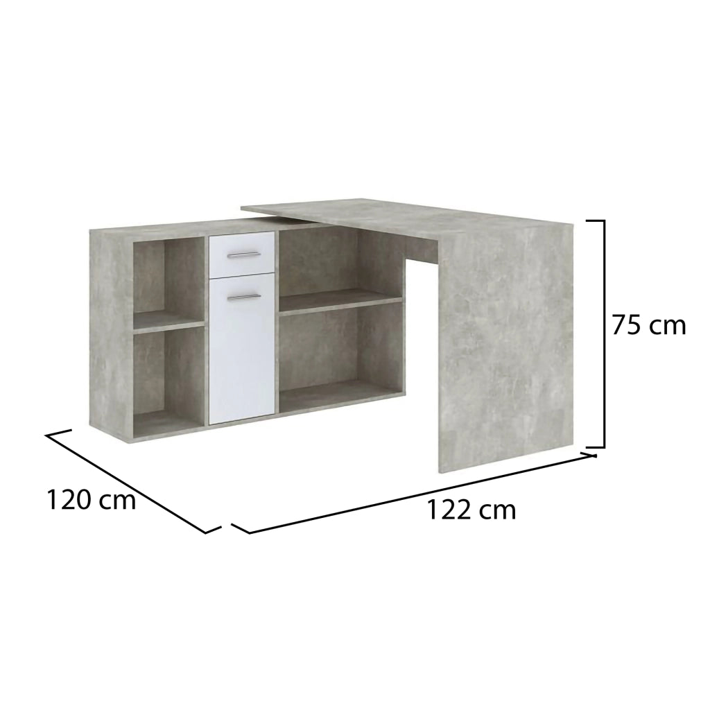 Linare, Scrivania Modulabile, 122x120x75h cm Grigio Cemento