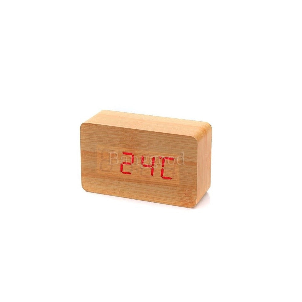 Trade Shop - Sveglia Orologio Wooden Light Led Digital Alarm Clock Calendario Termometro -