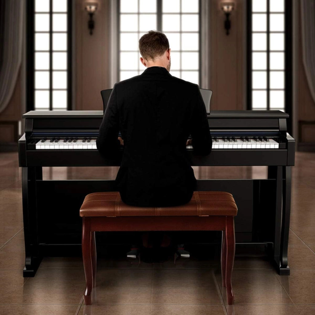 Panca per Piano Sgabello Panca Pianoforte, Cuscino Imbottito, con Scomparto di Immagazzinaggio, Costruzione in Legno Massiccio Rigido (Marrone)
