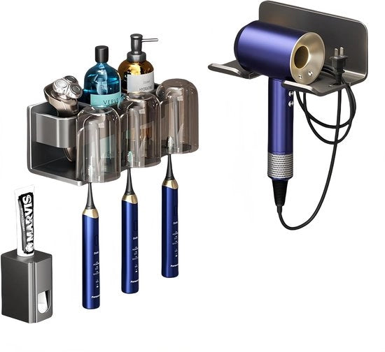 Set di supporti per asciugamani - Tappo per dentifricio e organizzatore - 3 pezzi - Grigio scuro