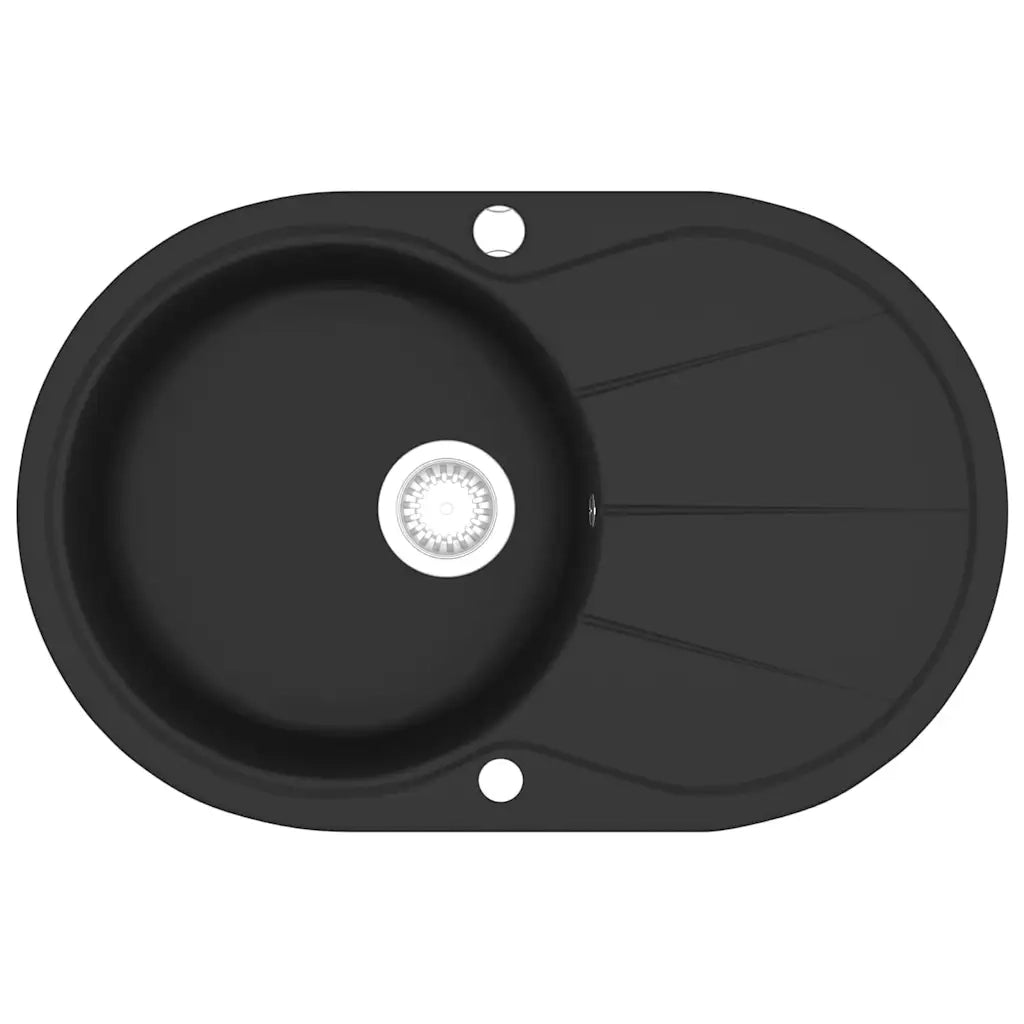 Lavello da Cucina in Granito Vasca Singola Ovale Nero CFW6175995