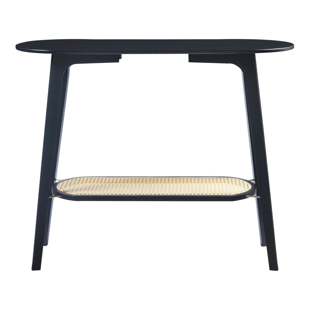 Tavolo consolle in bambù 100 x 35 x 80 cm effetto rattan nero 03_0010885