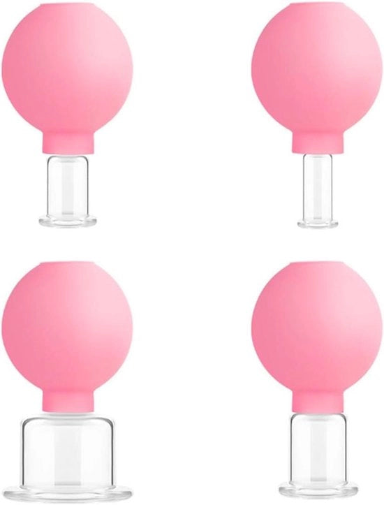 Gezichtsmassagebekers per Silicone per 4 Unit - Modello C - Adatto a Tutti i Tipi di Pelle - Hidrolift - Riduzione della Cellulite - Massaggio - Relax - Color Rosa.