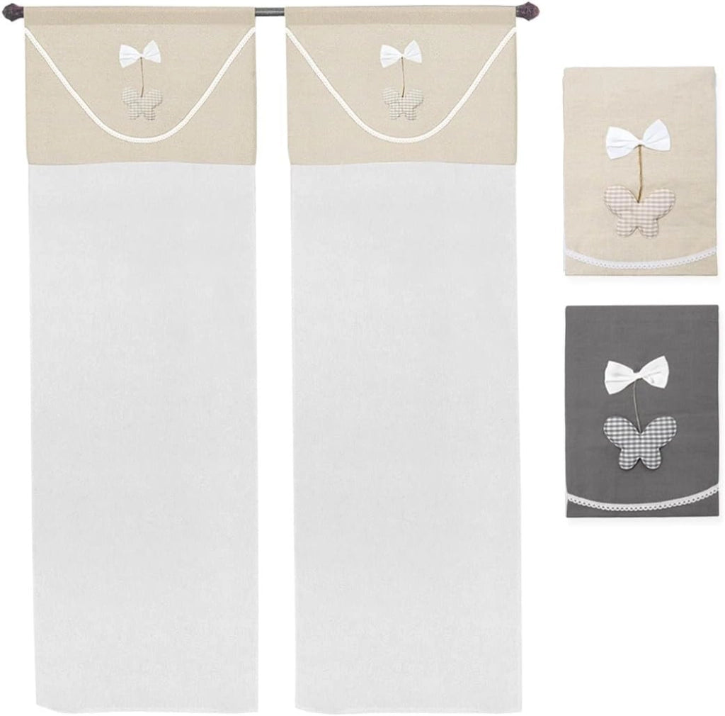 Tende Finestre Porta Interno Tessuto Semitrasparente Shabby Chic Farfalla Coppia Grigio - 60x240 Cm