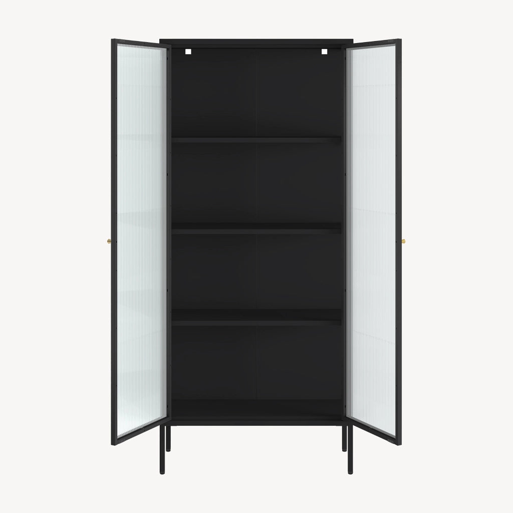 Mobile Vetrina Vinterhavn con Ante in Vetro e Ripiani 180 x 80 x 35 cm - Nero [en.casa]