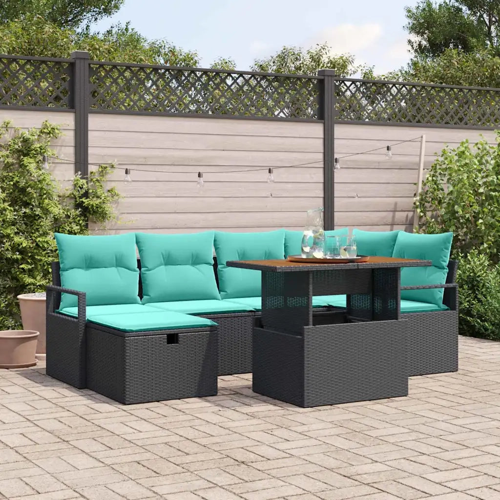 Set Divano da Giardino con cuscino 7 pcs Nero polyrattan 3360001
