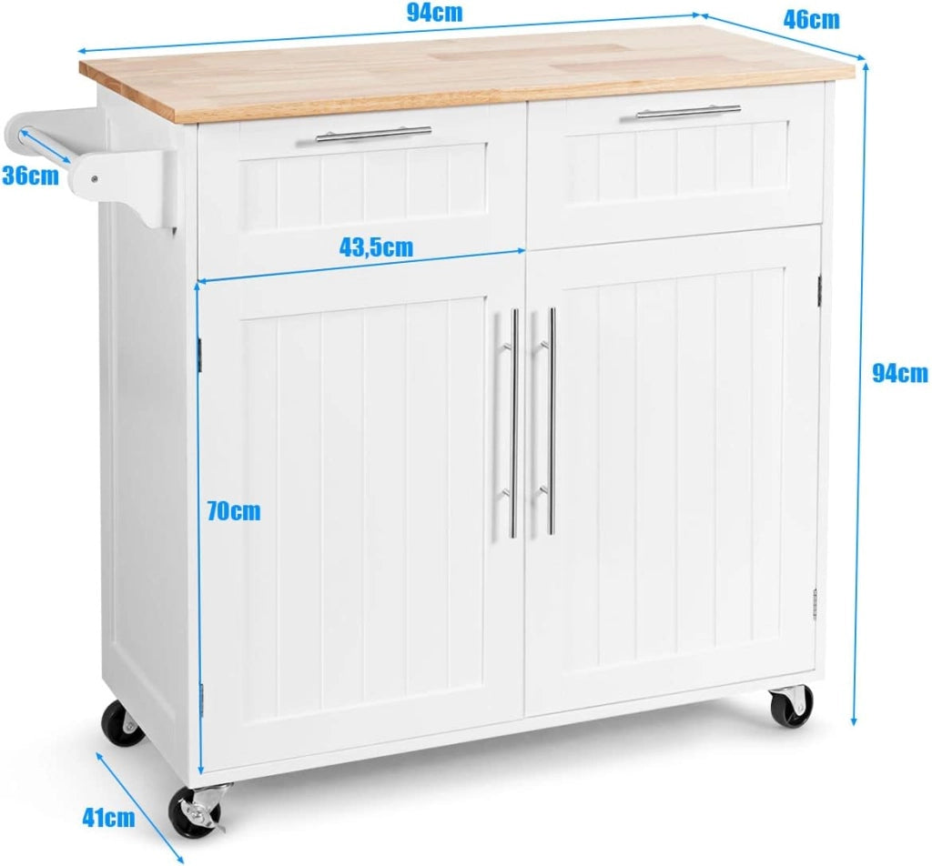 Carrello da Cucina, Isola da Cucina con Cassetti Portaoggetti e Armadietti, Ruote Universali e Portasciugamani, Ideale per Casa Ristorante Bar