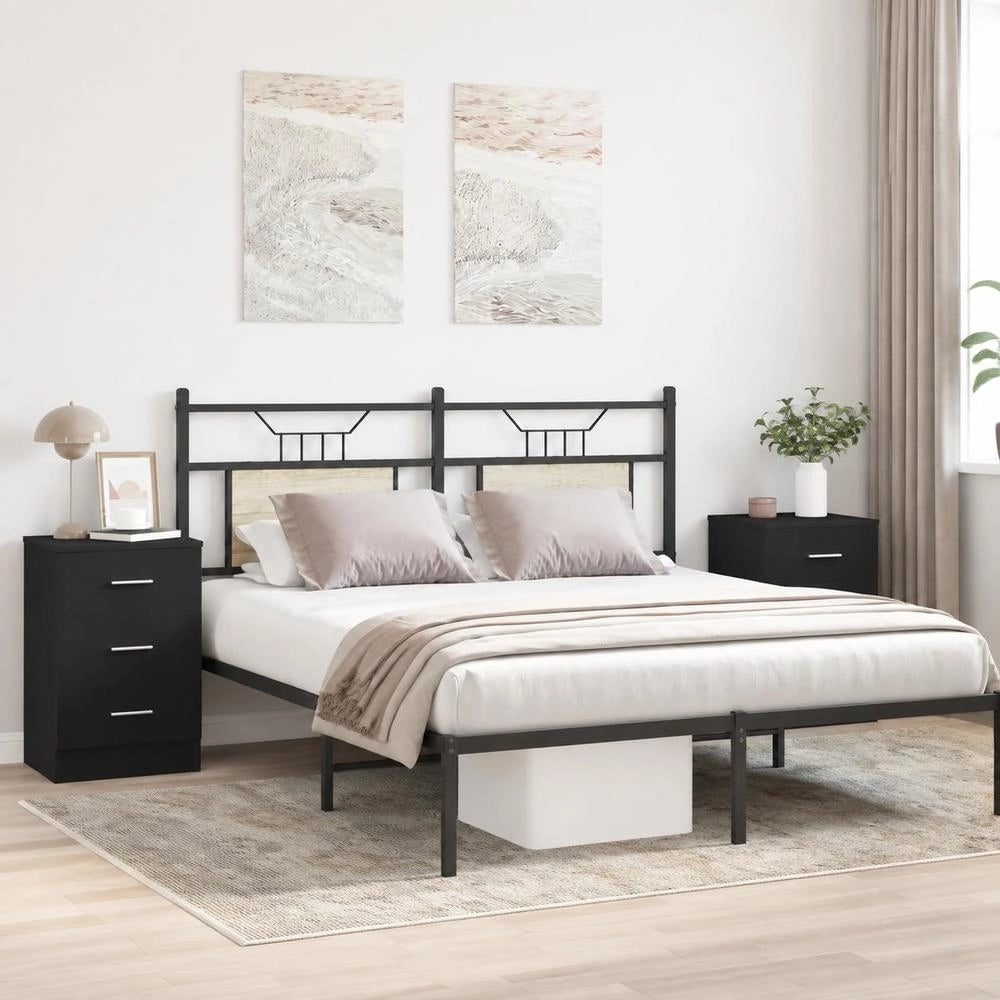 Bedside Tables 2 Pcs. Black 38x35x56 Cm Wood Material