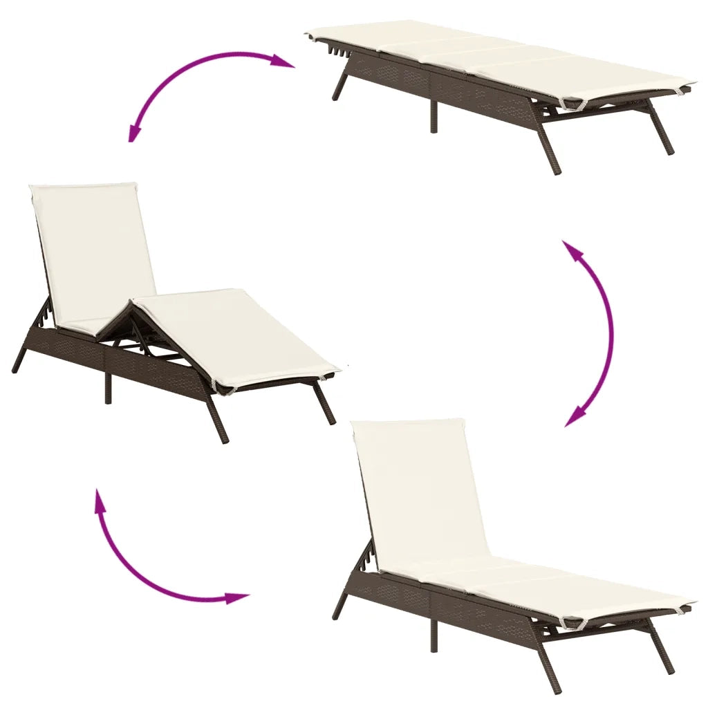 Lettino Prendisole | Sdraio da giardino | Lettino da sole con Cuscino Marrone in Polyrattan