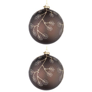 Palline di Natale in Vetro Marrone e Rametti Oro Floral Diametro: 150 mm