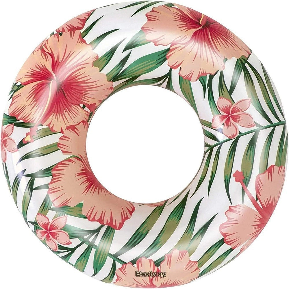 Trade Shop - Salvagente Palme Tropicali Floreali 119cm Ciambella Gonfiabile Mare Piscina 36237 -