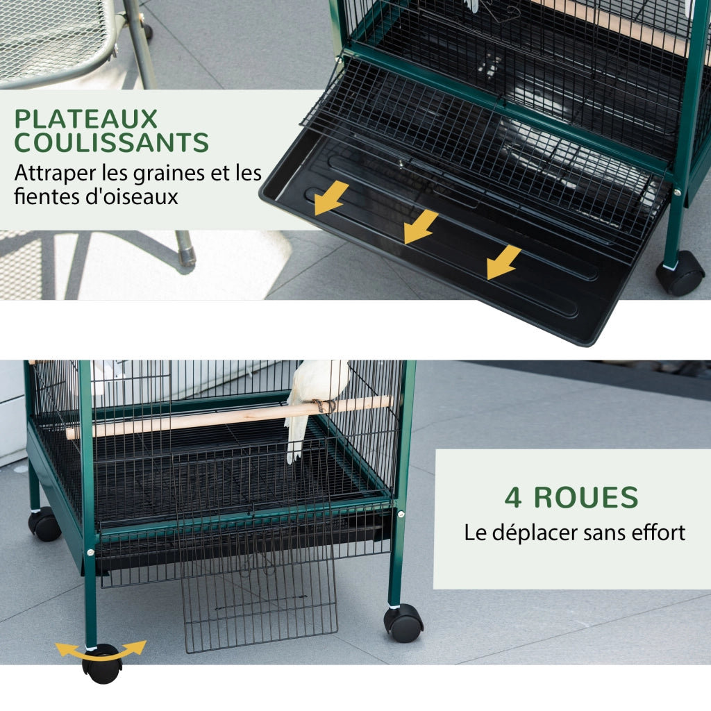 Gabbia per Uccelli con Supporto - Xylo - 51,5x50x140 cm con Ruote e Vassoio Rimovibile