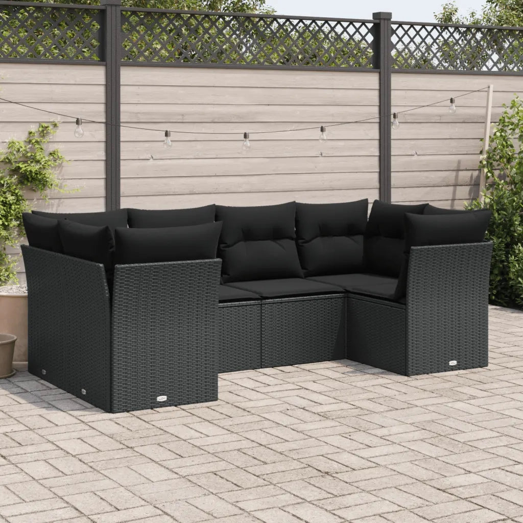 Set Divano da Giardino 6 pz con Cuscini Nero in Polyrattan 3218105