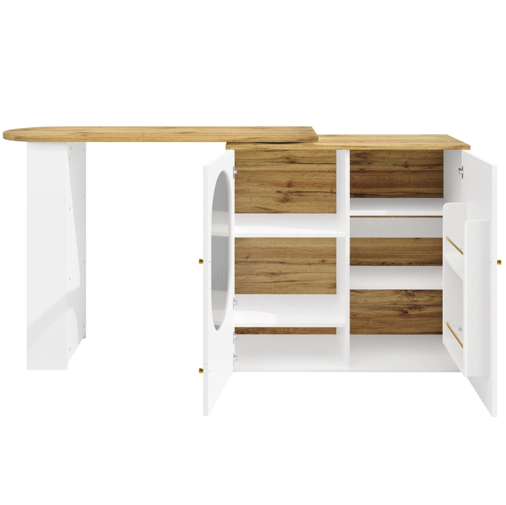 Isola cucina 138x39x105 cm girevole 360° con ampio spazio in MDF e metallo bianco