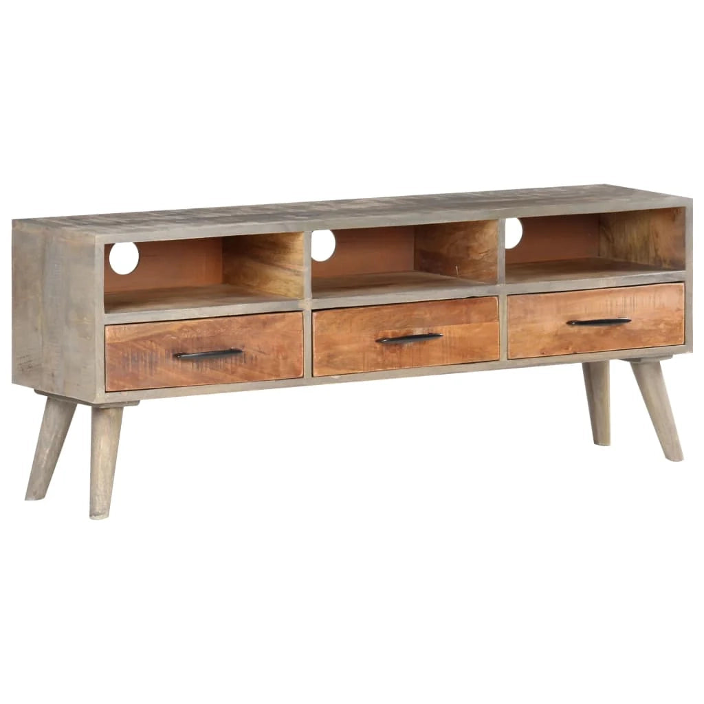 Mobile TV multimediale mensola per TV credenza per TV sala da pranzo soggiorno camera da letto 130 x 35 x 51 cm legno massello di mango grigio grezzo 02_0025895