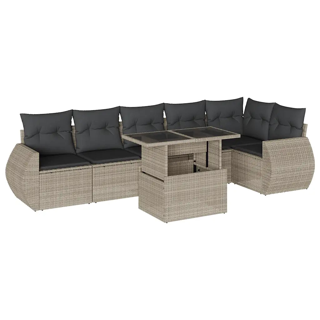 Set Divani da Giardino 7pz con Cuscini Grigio Chiaro Polyrattan 3268552