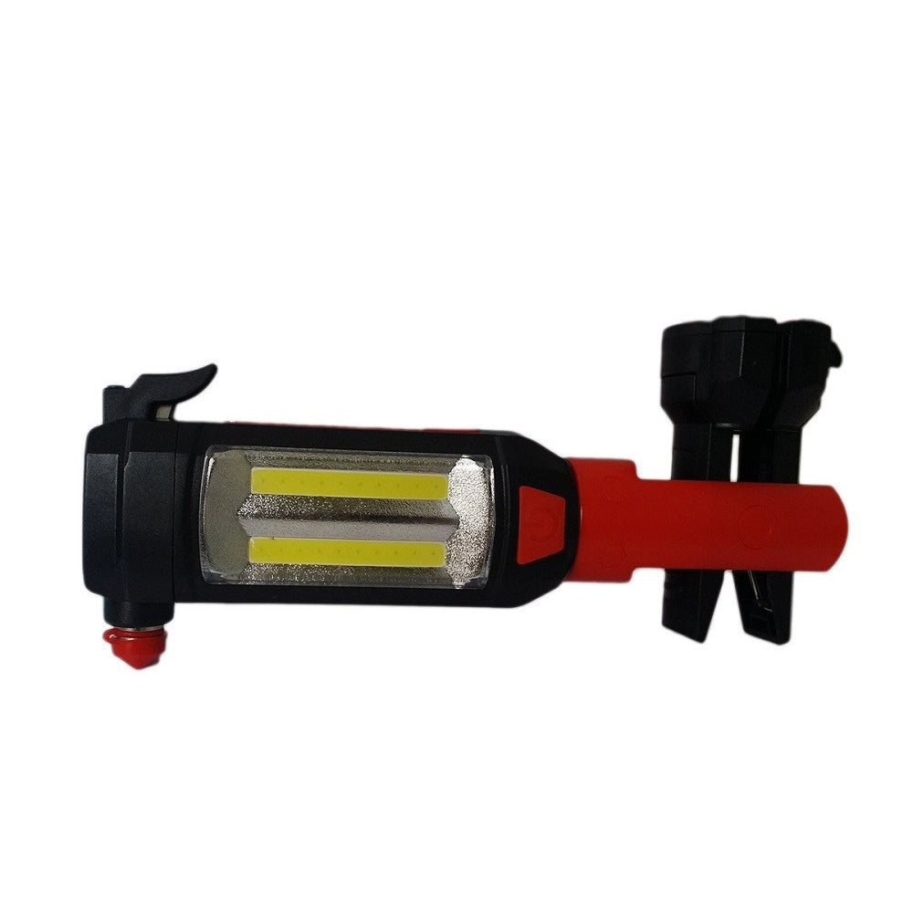 Trade Shop - Lampada Torcia Lavoro Calamita Led Ricaricabile Martello Rompi Vetro Cintura Usb -