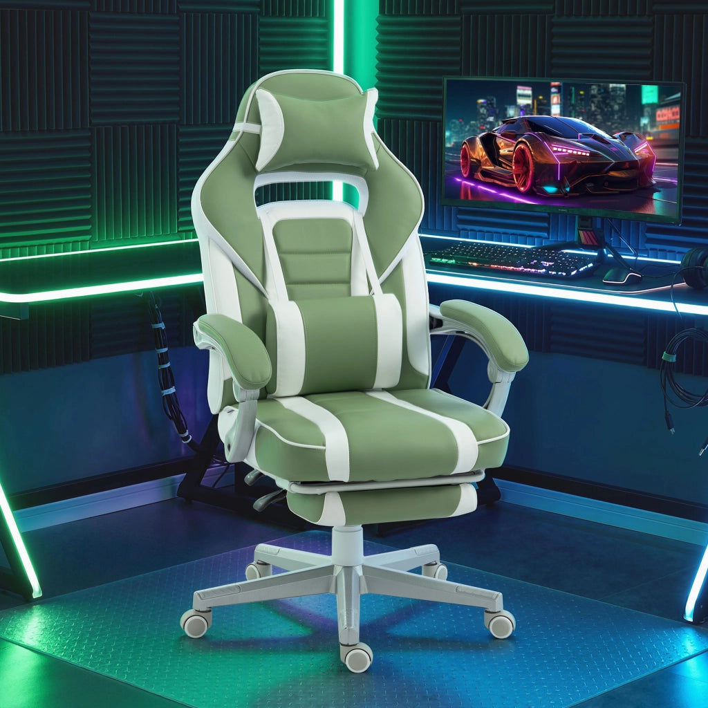 Sedia da Gaming Reclinabile con Poggiapiedi e Schienale Regolabile Verde ¨C Minimal ¨C Tessuto