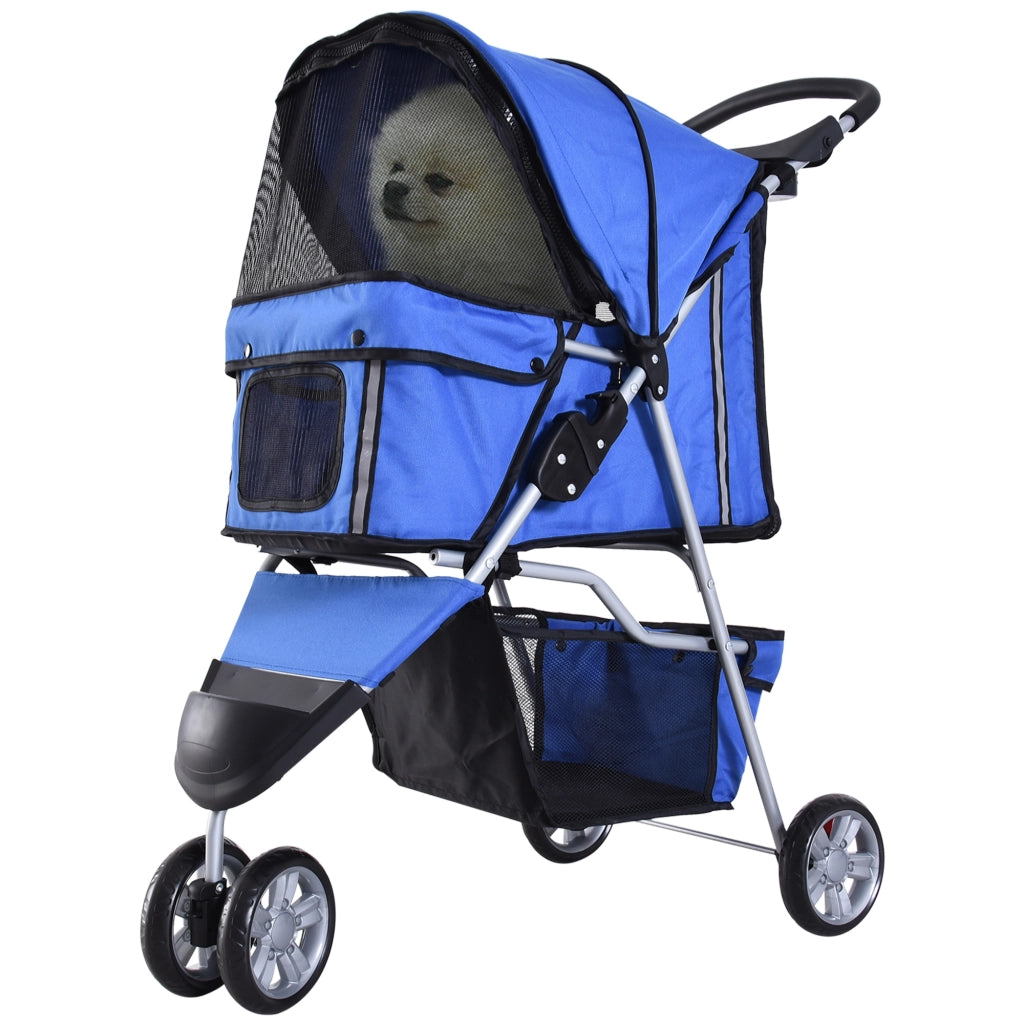 Carrello pieghevole per cani e gatti fino a 10 kg con cuscino, rete e tasche ¨C zephmum ¨C Blu