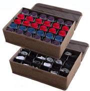 Organizzatore di cassetti in tessuto con coperchio, set da 2, organizzatore pieghevole per sottovesti, scatole in tessuto, contenitore per lacci delle calze, 30 compartimenti, organizzatore di cassetti, contenitori per calze (2)