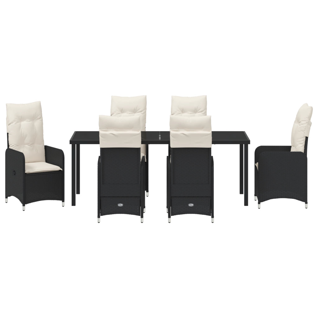Set da Pranzo da Giardino 7 Pezzi con Cuscini in Polyrattan Nero
