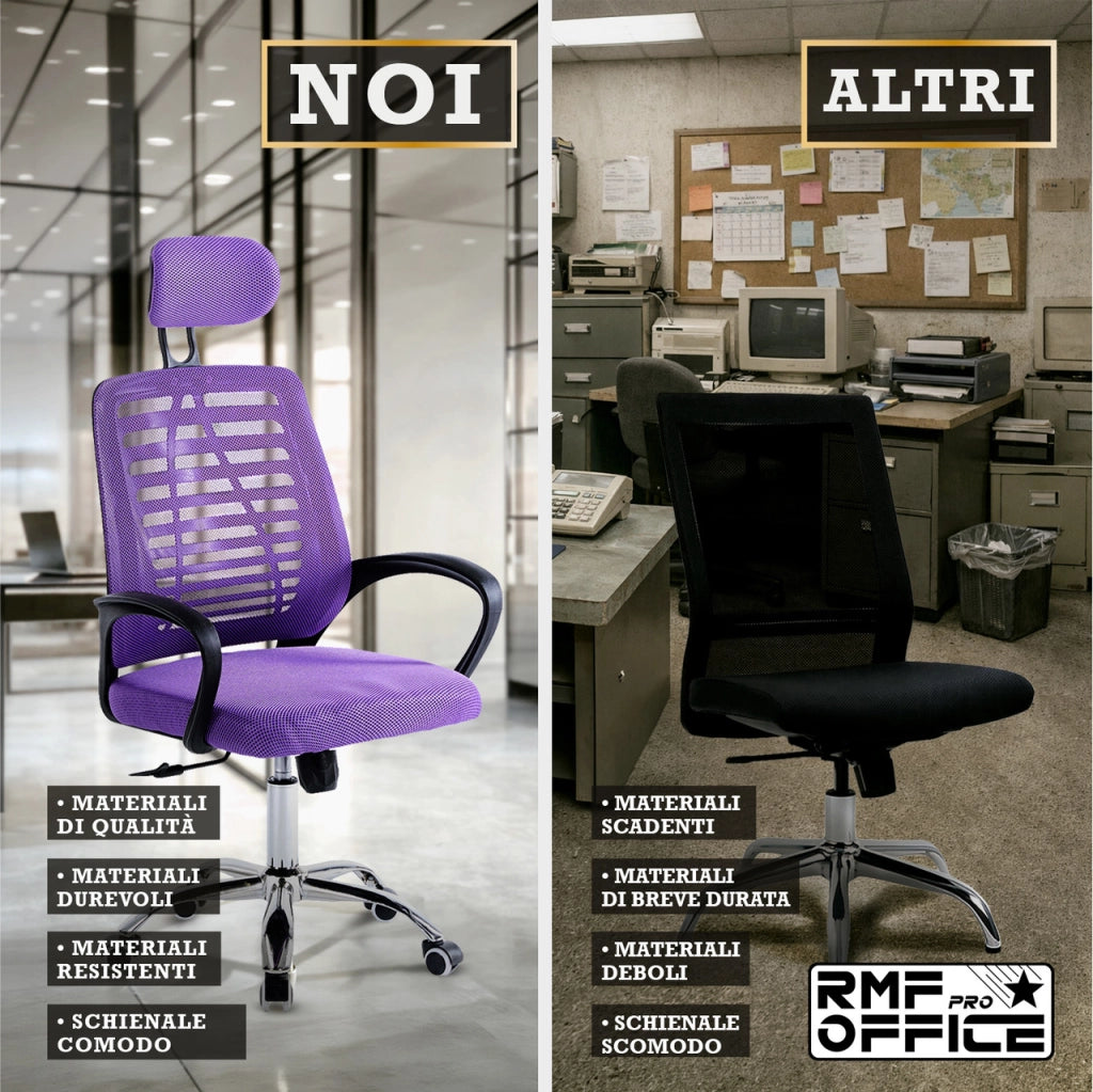 RMF Sedia Ufficio Ergonomica Professionale Reclinabile, Sedia Scrivania in Rete con Seduta Comoda e Rilassante - Poltrona Relax Ufficio con Ruote Girevoli Altezza Regolabile  VIOLA