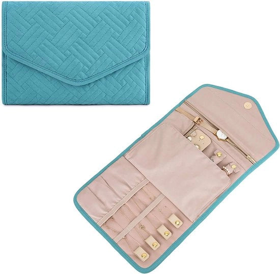 Organizzatore di gioielli per viaggi, borsa di stoccaggio per gioielli come anelli, orecchini, collane e orologi, L, Blu