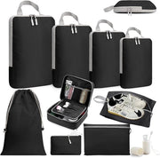 Set di compressione a 10 pezzi per valigie di viaggio - sacchetti di compressione espandibili per abbigliamento - ultraleggeri (nero)
