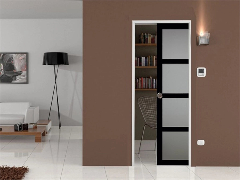 Anta scorrevole Telia Black H204 x L83 e sistema di galvanizzazione con copertura senza maniglia