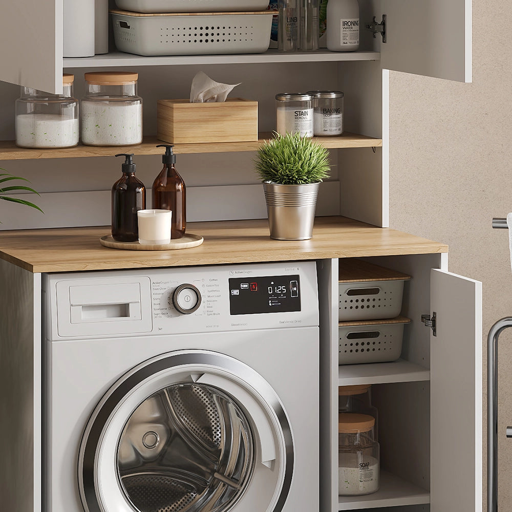 Vicco Mobile lavatrice Bianco/Artisan 93.6 x 88.2 cm 2 parti con ripiano