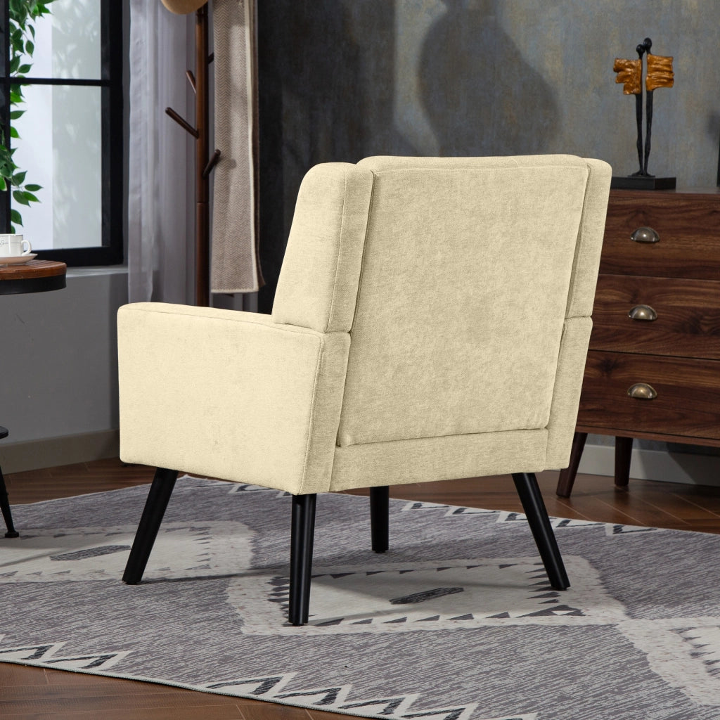 POLTRONA Imbottita in lino beige con gambe in legno massello