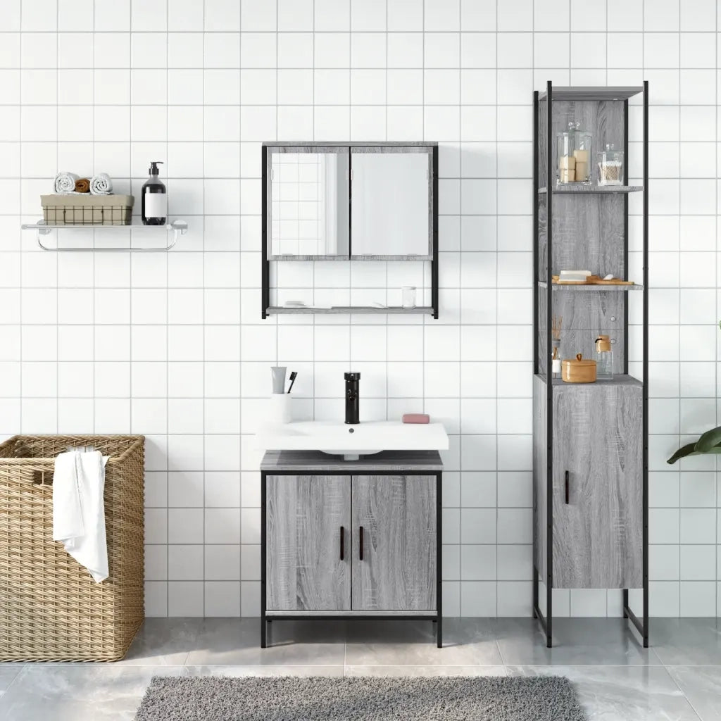 Set Mobili da Bagno 3 pz Grigio Sonoma in Legno Multistratocod mxl 91300
