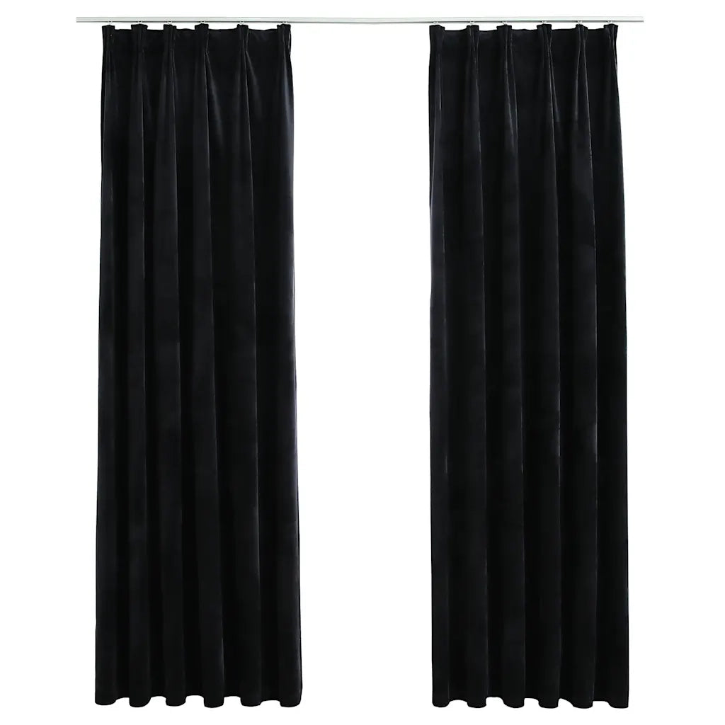 Tende Oscuranti con Ganci 2 pz Nere in Velluto 140x225 cm 134493