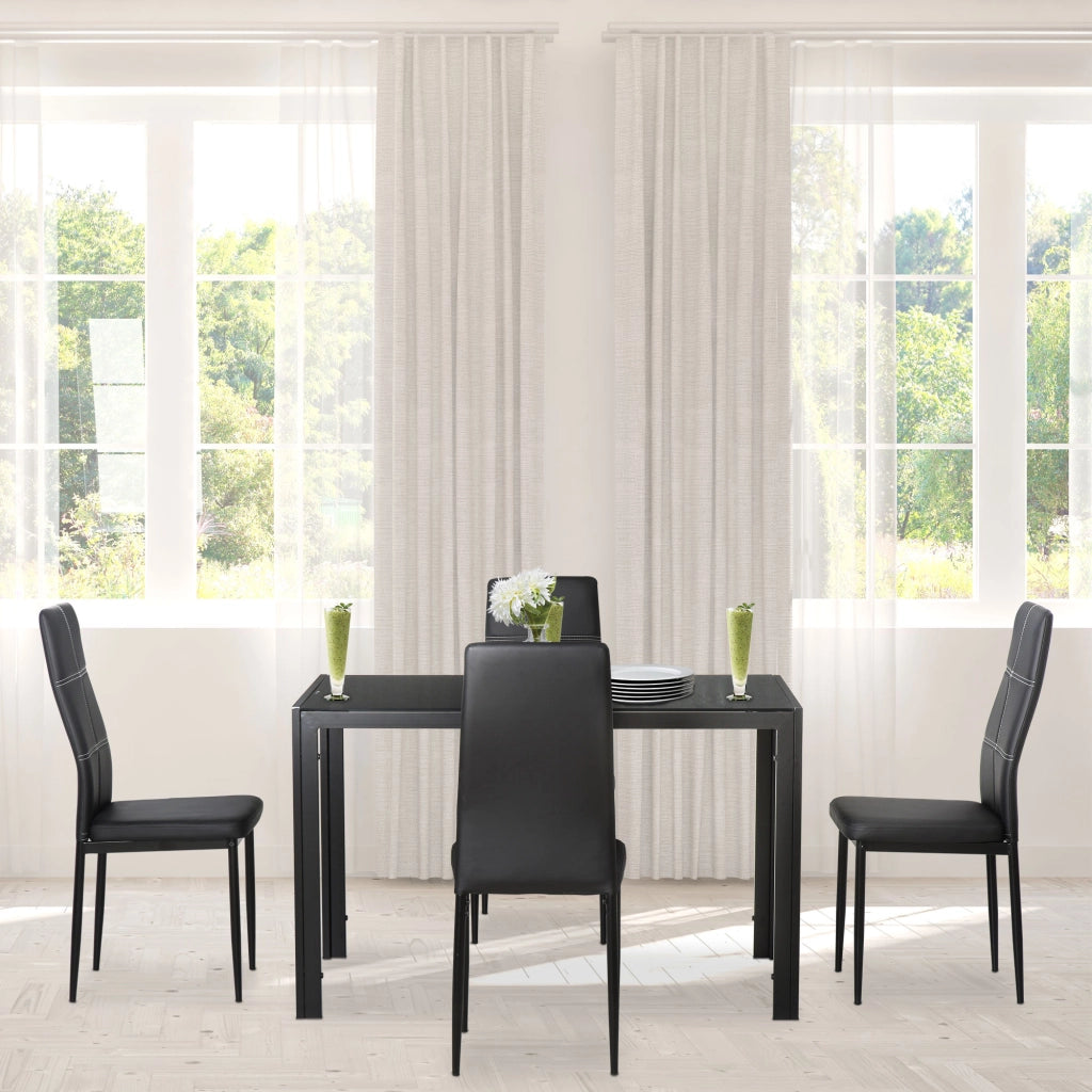 Set Tavolo da Pranzo Allungabile con 4 Sedie ¨C Zephmum ¨C Vetro Temperato, Imbottite in Pelle Sintetica, Nero, 90x200 cm