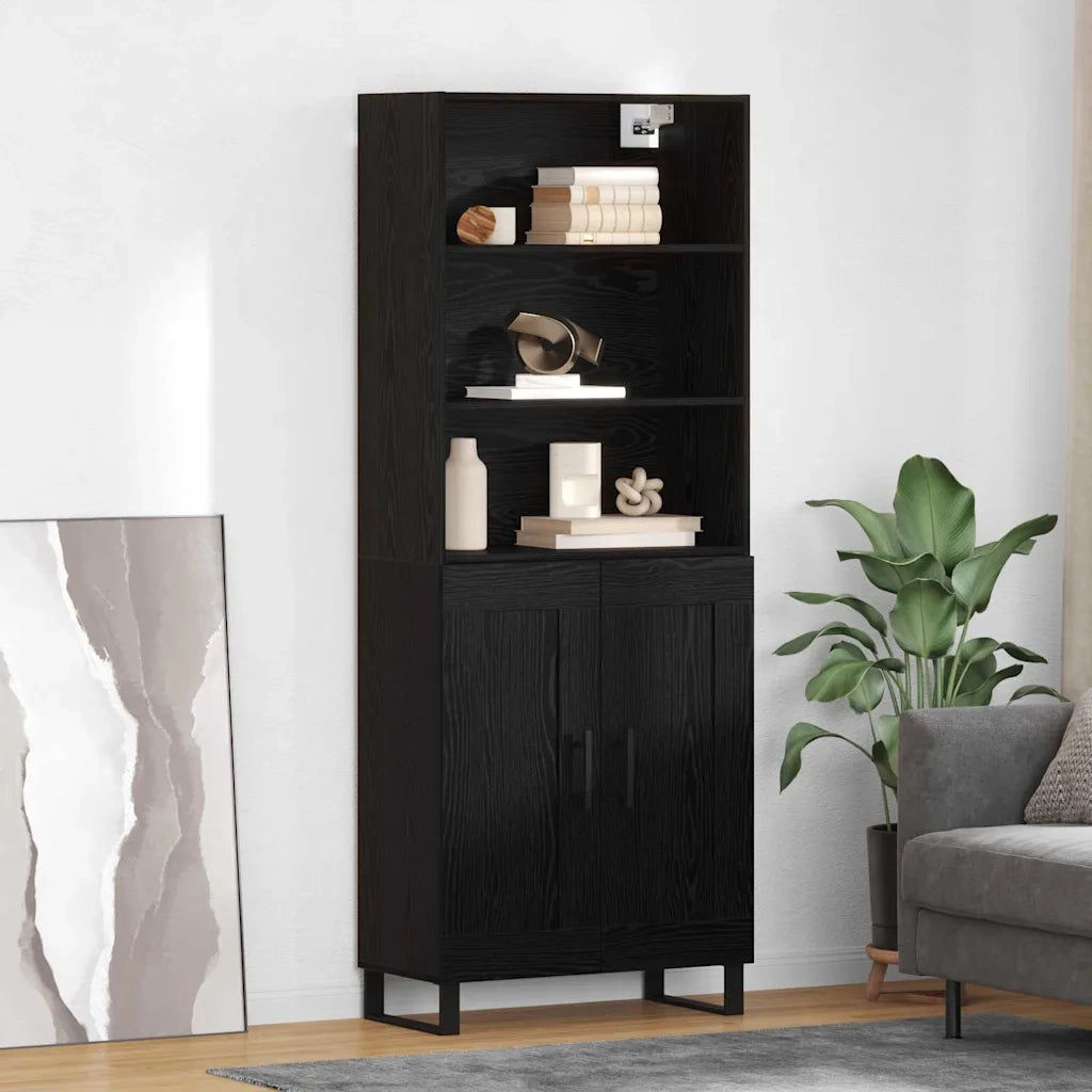Credenza con cassetto 2 pcs Rovere Nero Legno multistrato