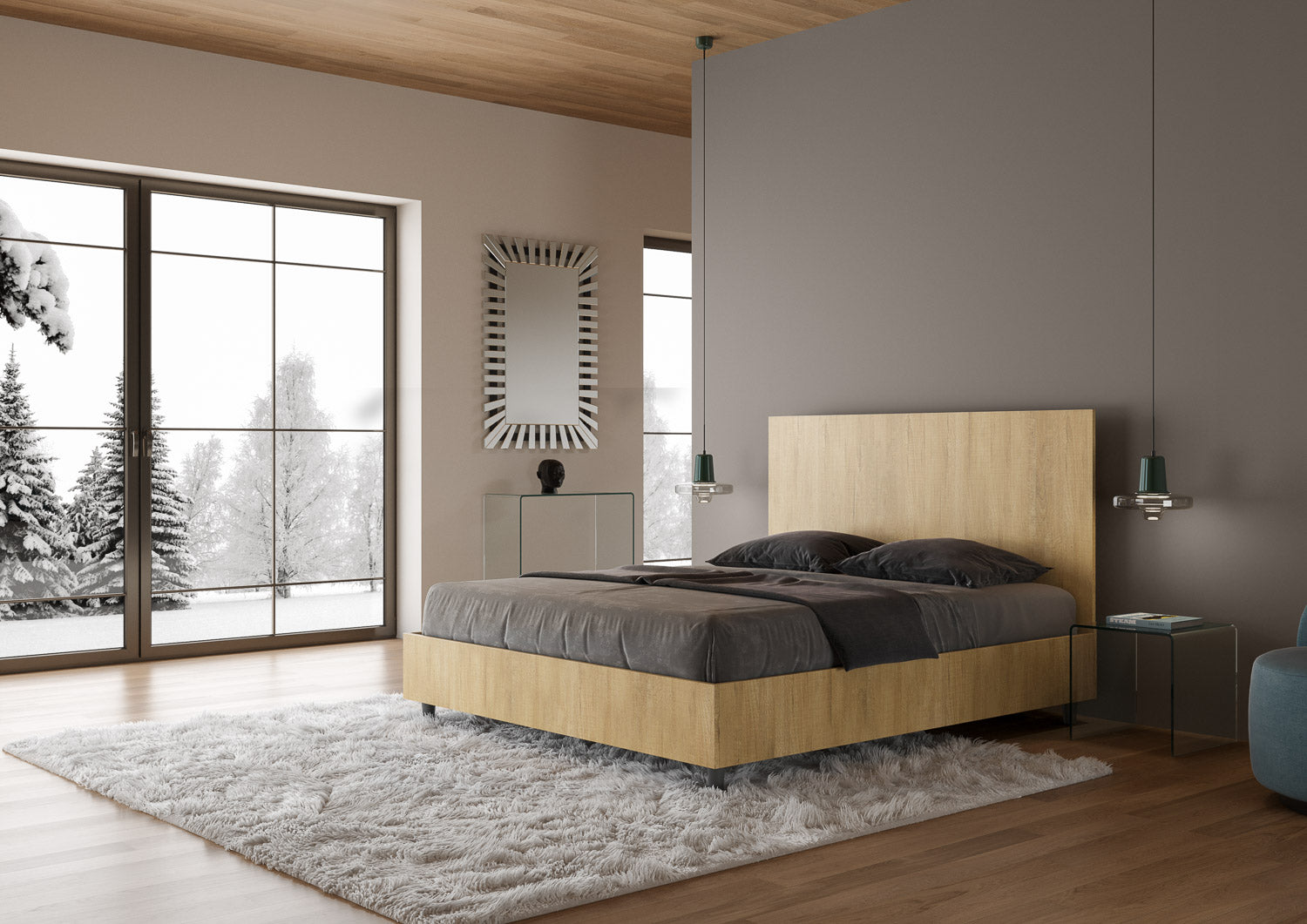 Letto Matrimoniale 160x200 cm Senza Rete Testata Dritta New Egos Quercia