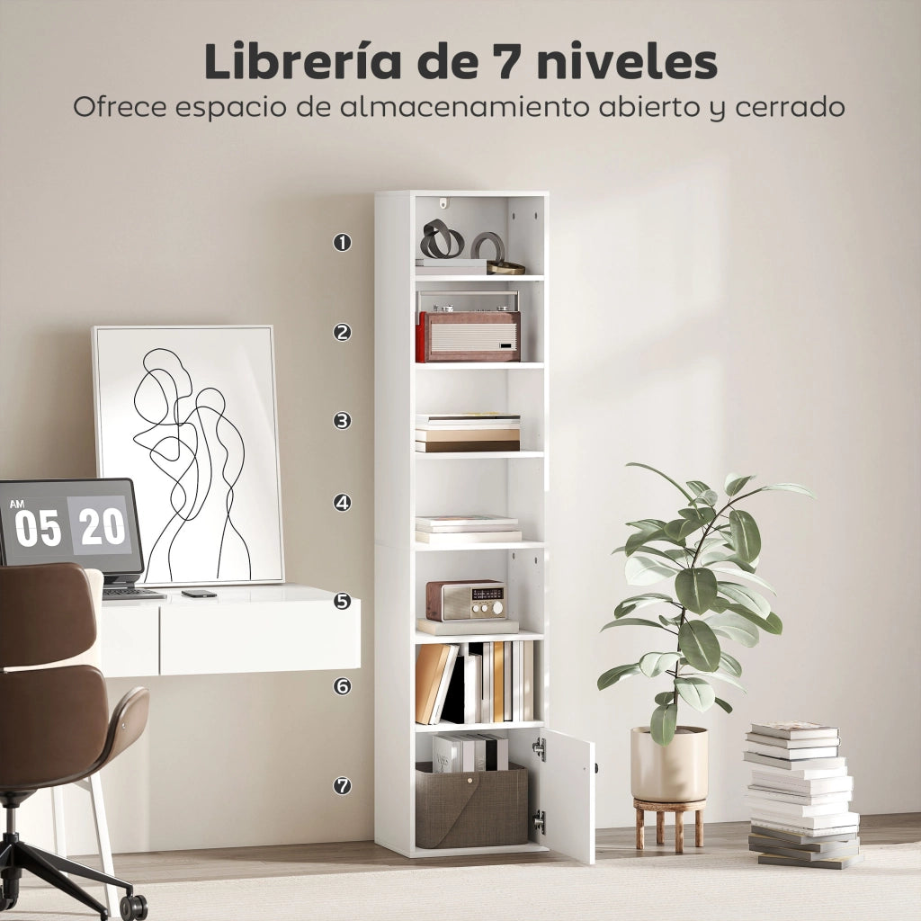 Libreria 7 Ripiani ¨C Xylo ¨C Bianco con Ante 40x30x180 cm