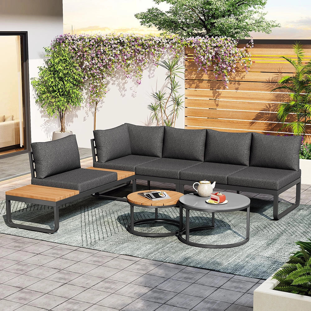 Set giardino - Xylo - 4/5 posti con 2 tavolini impilabili grigi
