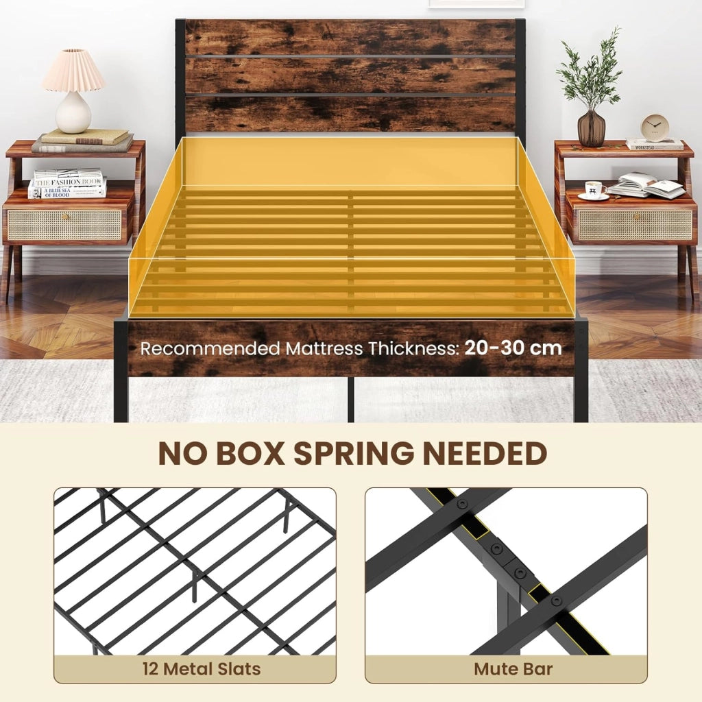 Telaio letto per materasso 140 x 200 cm, letto in metallo con rete a doghe, telaio del letto con testiera, letto matrimoniale industriale, in metallo e legno, letto per gli ospiti