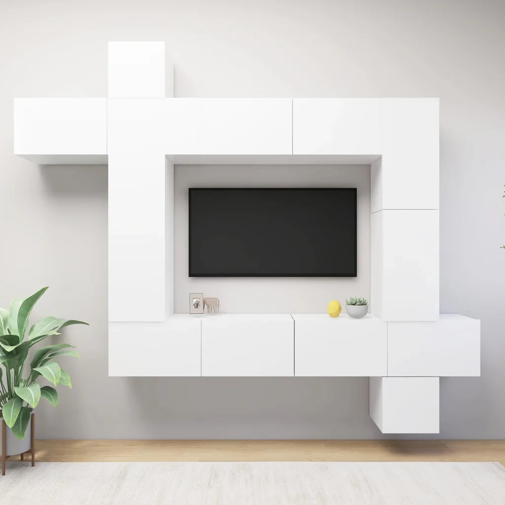 Set Mobili Porta TV 9 pz Bianco in Legno Multistrato 3078738
