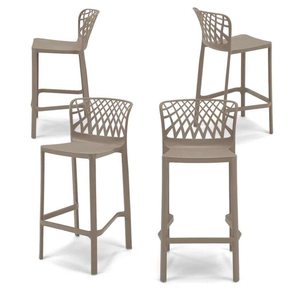Set 4 Sgabelli Tortora in polipropilene ARKO con poggiapiedi H65, MADE IN ITALY, resistente ai raggi UV, design moderno, ideale per sala da pranzo, cucina, bar, ristoranti o giardino