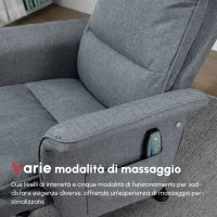 Poltrona Relax Massaggiante con Pouf e Telecomando, 8 Punti Massaggio e 5 Programmi, Grigio