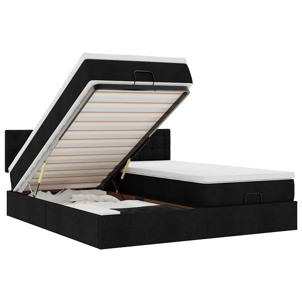 Struttura Letto Pouf con Materassi Nero 200x200 cm in Tessuto 3312045