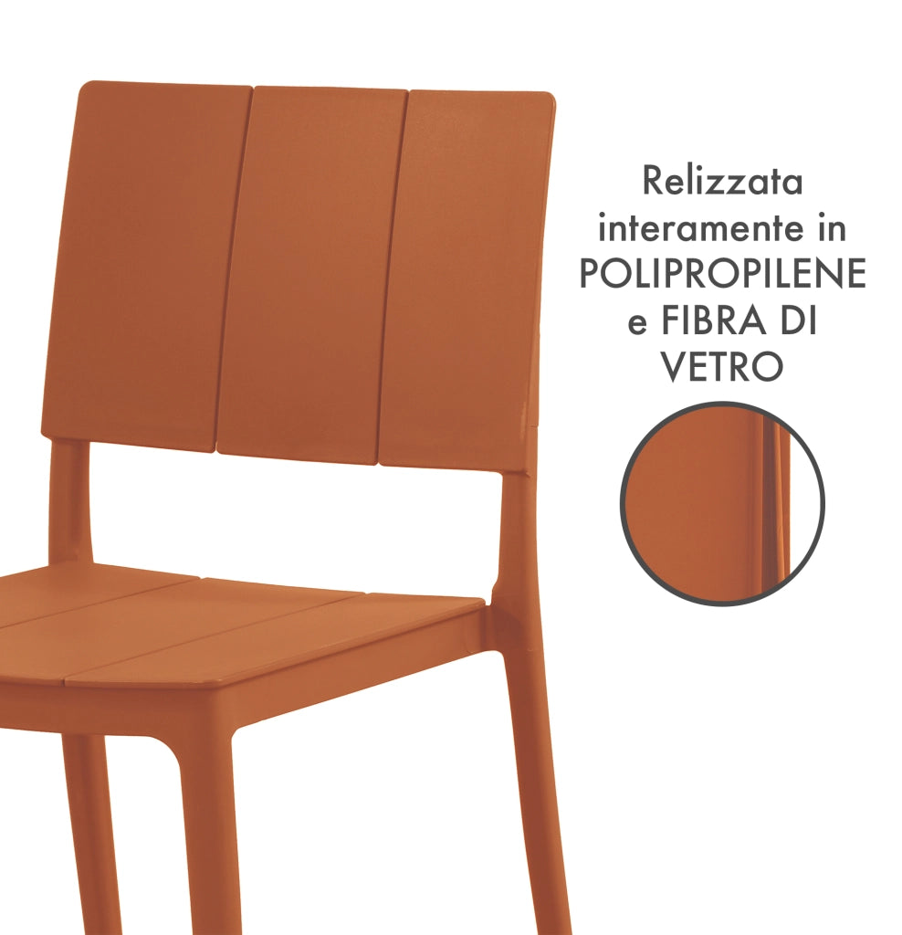 Set 4 Sedie In Polipropilene e Fibra Di Vetro Sedia Cucina Trattamento Uv Antiscolorimento Giardino Interno Esterno Moderne Robuste Resistenti Seduta Terrazzo Soggiorno Bar Ristorante Impilabili Livia-Arancio