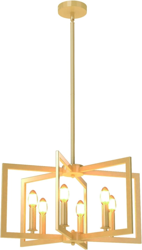 Lampadario a Sospensione a 6 Luci, Lampada a Sospensione Geometrica Moderna in Metallo Industriale con Altezza Regolabile, Lampada da Soffitto per Cucina, Salotto e Camera da Letto (Oro)