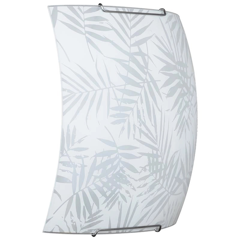 PLAFONIERA 1XE27 VANESSA1 X E27 GANCI CROMATI PIASTRA IN VETRO BIANCO DECORATO CON FOGLIE 30X30 CM