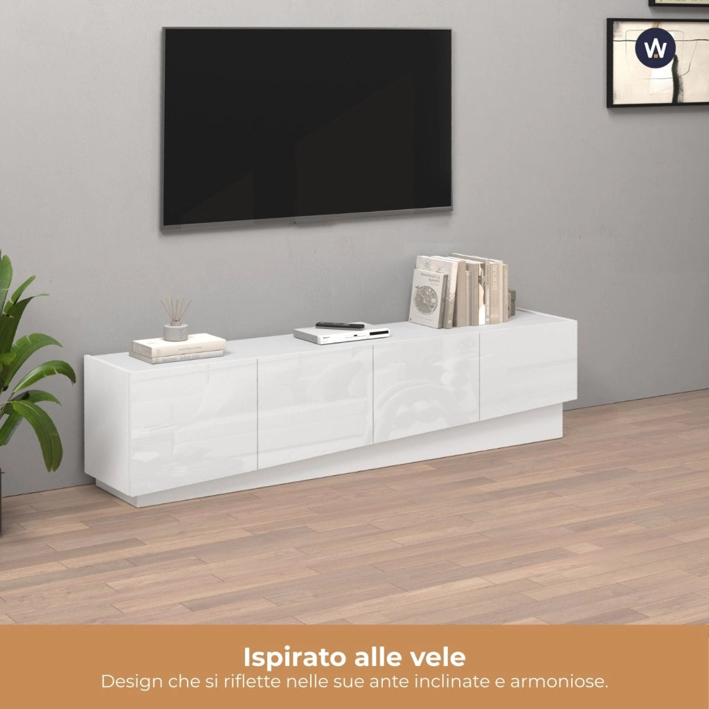 WHOUS Mobile porta TV Vela con 4 ante colore bianco lucido 180x35x45,4 cm