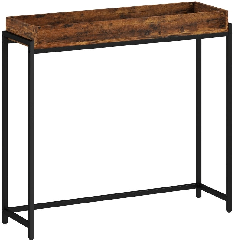 Consolle da ingresso 100x30x91 cm marrone rustico, piano con bordi, metallo e pannello